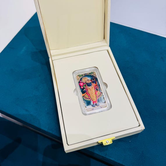 Shreenath Ji Idol Bar, Pure Silver Coin 20 gm With Enamel Art