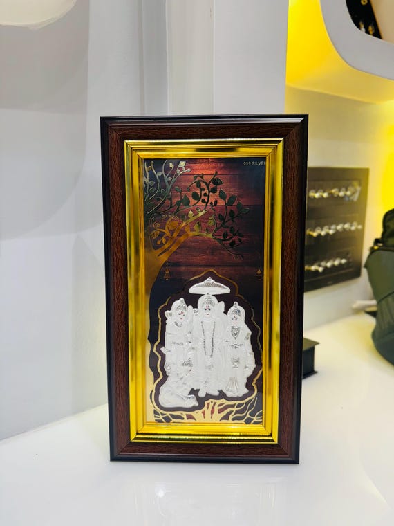 Pure Silver Ram Darbar Wall Art – Embossed Hindu God Frame