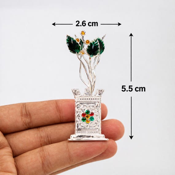 Pure Silver Tulsi Plant Idol | Sacred Vrindavan Murti, Pooja Decor (5.5 cm)