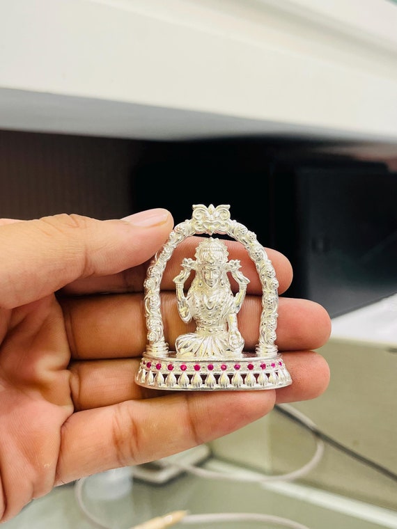 925 Silver Lakshmi Idol with Ruby-Like Stones: Divine Decor