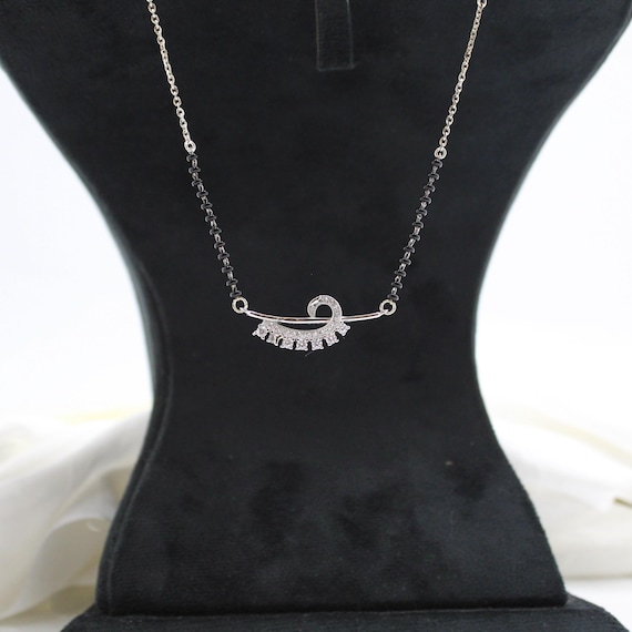 Sterling Silver Mangalsutra Necklace Set - Black Beads with CZ Pendant