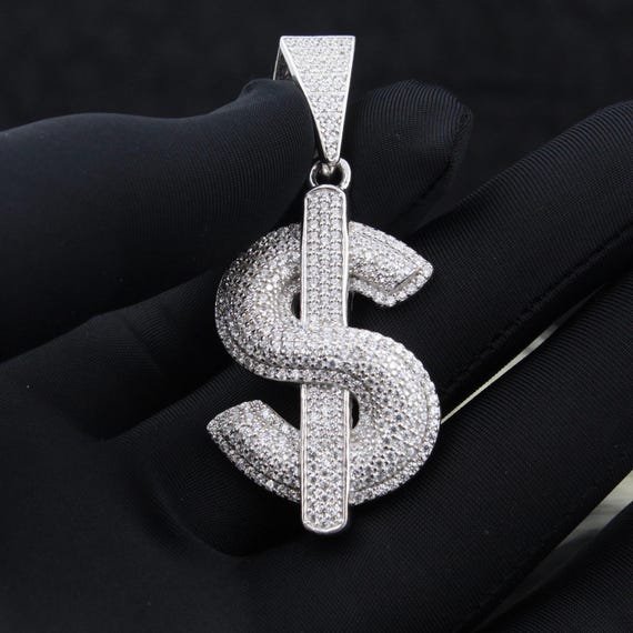 Iced Out CZ Sterling Silver Dollar Sign Pendant: Hip Hop Statement Necklace