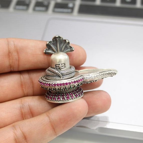 Handcrafted 925 Sterling Silver Shiva Lingam Idol with Removable Naag | Antique Oxidized Puja Decor