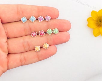 Vibrant Sterling Silver Stud Earrings: Colorful Inlay Fashion Jewelry