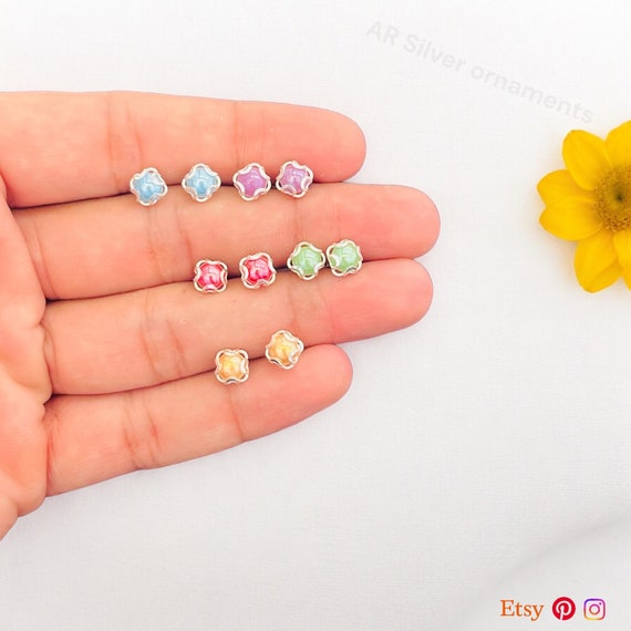 Vibrant Sterling Silver Stud Earrings: Colorful Inlay Fashion Jewelry