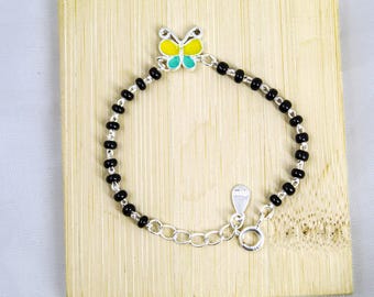 Baby Bracelet: Sterling Silver with Black Butterfly Bead - Infant Size