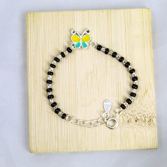 Baby Bracelet: Sterling Silver with Black Butterfly Bead - Infant Size
