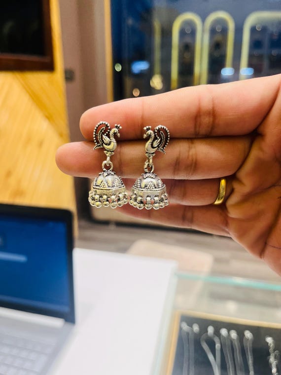Antique 925 Oxidized Sterling Silver Jhumka Earrings | Traditional Boho Statement Jewelry & Ethnic Accessory