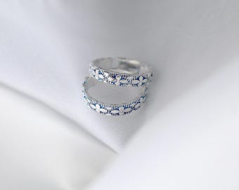 Adjustable Silver Toe Ring - Floral Engraved Handmade Foot Jewelry