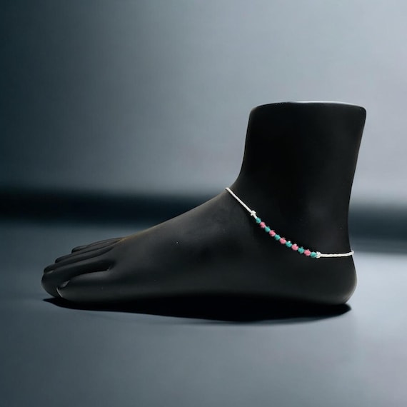 Minimalistic Sterling Silver Anklet with Sleek Tube Design & Dangling Charms - Perfect for Everyday Wear