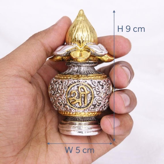 Silver Plated Kalash Puja Pot - Om Symbol with Floral Engraving