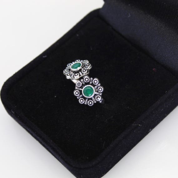 Green Stone Toering, Bohemian Silver Jewelry, Unique Handmade Silver Ring, Nature-Inspired Gift for Her, Vintage Style Adjustable Ring