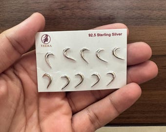 925 Sterling Silver Curved Stud | Minimalist Unisex Nosepin or Earring | Lightweight Daily Wear Jewelry