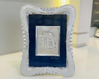 Radha Krishna Pure Silver Frame: Religious Home Decor