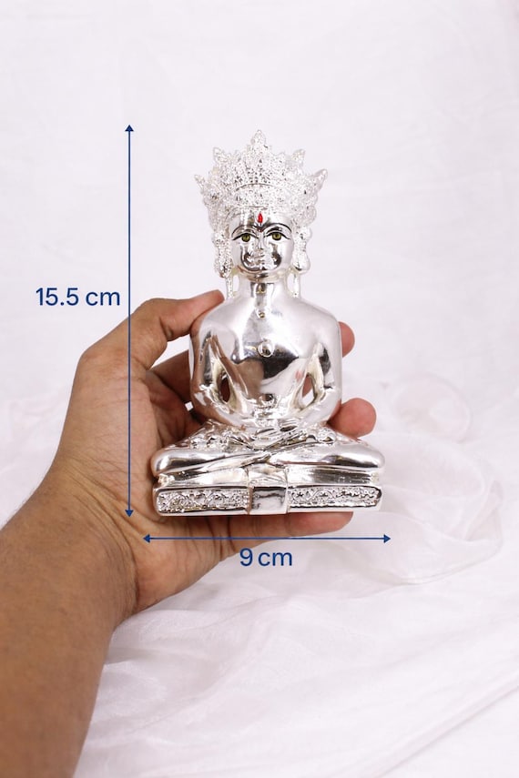 Jain Mahavir Idol, Silver Plated Resin (Small Temple Statue)