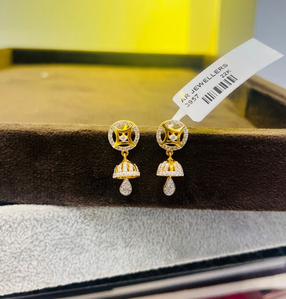 Handcrafted 22K Gold Jhumka Earrings, Authentically Hallmarked, Crafted by Professional Karigars