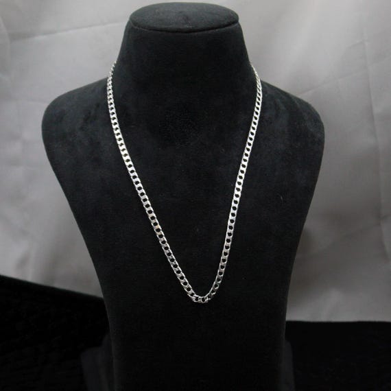 925 Sterling Silver Cuban Chain Necklace, Diamond Cut Flat Link Men's Jewelry