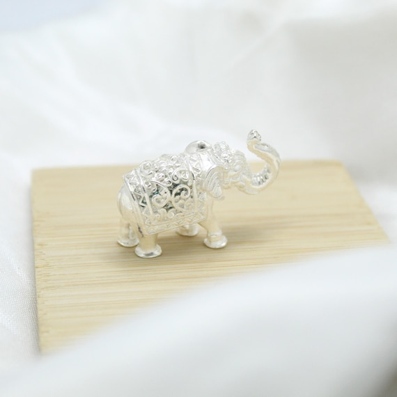 Elephant Figurine: Lucky Silver Statue (Handmade Feng Shui Décor)