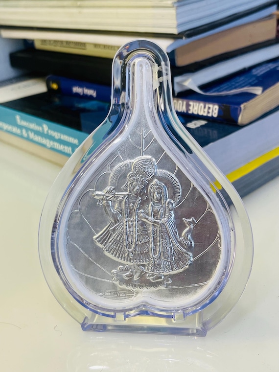 Silver Radha Krishna Frame: Hindu God Art, Diwali Gift