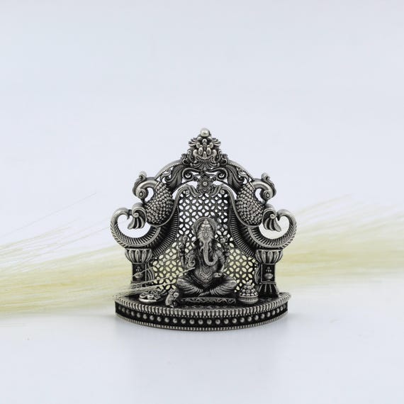 Antique Silver Ganesha Idol: Handcrafted Lord Ganesh Figurine