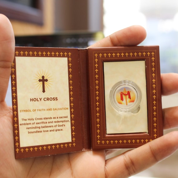 Holy Cross Silver Coin with Prayer Book Gift Box | Christian Baptism, Easter, Communion Religious Keepsake Unique Gift for Faith Celebration