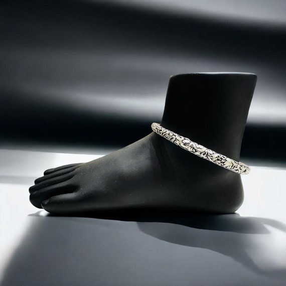 Handcrafted Oxidized Silver Anklets - Vintage Boho Tribal Design, Unique Jewelry Gift for Her, Handmade Charm