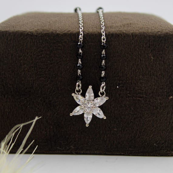 Mangalsutra Necklace: Minimal Black Bead Chain - CZ Star Pendant