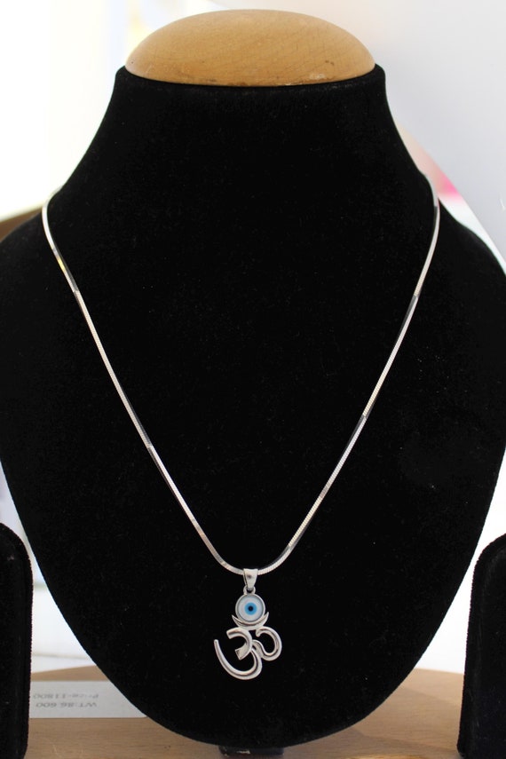 Sterling Silver Om Pendant: Handcrafted Evil Eye Charm