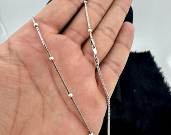 Sterling Silver Beaded Box Chain Necklace: Handmade Unisex Jewelry