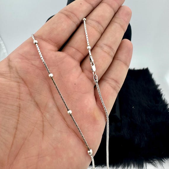 Sterling Silver Beaded Box Chain Necklace: Handmade Unisex Jewelry