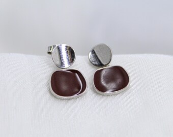 Sterling Silver Drop Earrings: Two-Tone Minimalist Style (Studs)