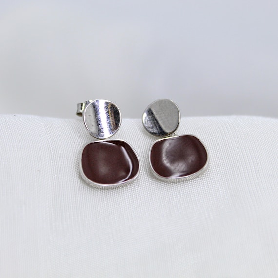 Sterling Silver Drop Earrings: Two-Tone Minimalist Style (Studs)