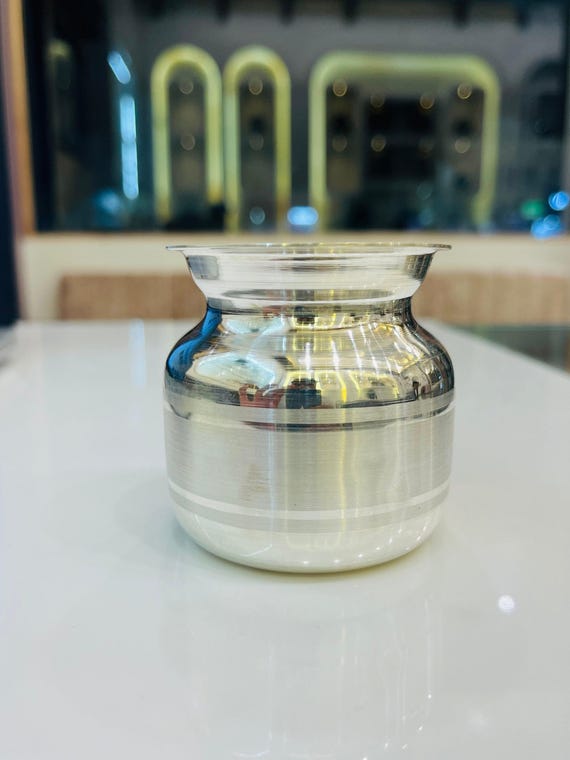 Silver Lotah Drinking Water Utensil, 98% Pure Indian Pot