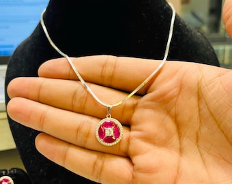 Elegant 925 Silver Red Stone Necklace Set & Matching Earrings, Unique Charm Gift for Her, Anniversary Jewelry