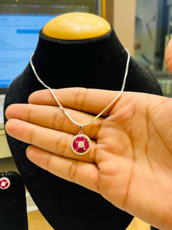 Elegant 925 Silver Red Stone Necklace Set & Matching Earrings, Unique Charm Gift for Her, Anniversary Jewelry