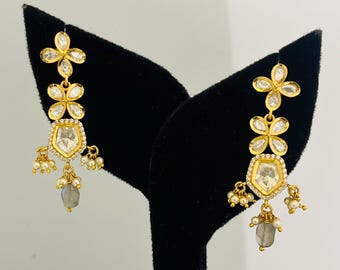 Sterling Silver Kundan Earrings: Floral Indian Jewelry