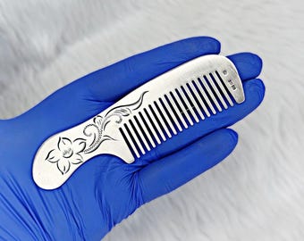 Handcrafted 925 Silver Hair Comb: Engraved Antique Floral Design