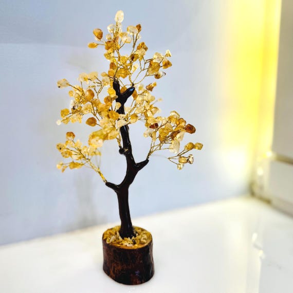 Amethyst Crystal Gemstone Tree with Wooden Base – Handmade Wire Bonsai for Home Office Vastu Decor Gift