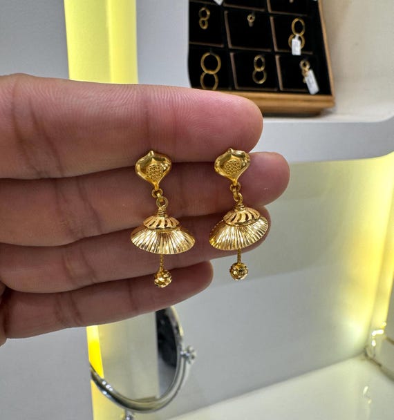 Handcrafted 22K Gold Jhumka Earrings | Traditional Indian Dangle Earrings & Elegant Dome Shapes for Women