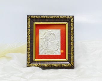 Radha Krishna Silver Frame - Hindu Spiritual Decor for Wall or Table
