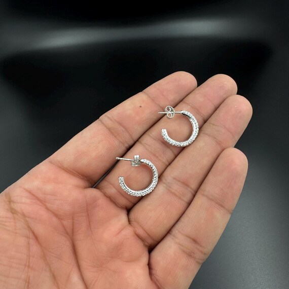 Sterling Silver Half Hoop Earrings with Sparkling CZ Stones – Elegant Classic Jewelry Gift for Women