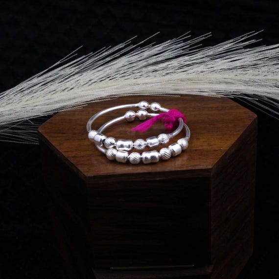 Kids Silver Bangles Handcrafted Baby Bracelets with Intricate Detailing – Perfect Gift for Newborns & Toddlers