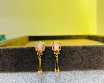 22k Gold Dangle Earrings: 916 Hallmarked Fine Jewelry