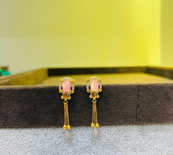 22k Gold Dangle Earrings: 916 Hallmarked Fine Jewelry