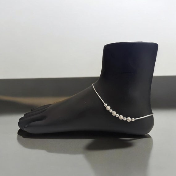 Adjustable 925 Sterling Silver Anklets with Engraved Balls for Everyday Wear & Trendy Accessories