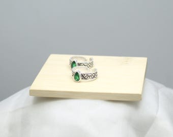 Adjustable Green Teardrop Ring - Handmade Sterling Silver Boho Style