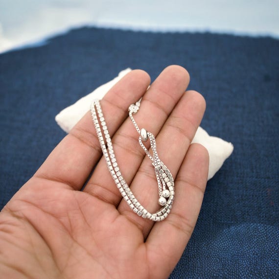 Sterling Silver Tennis Bracelet: Adjustable Sparkling Jewelry Gift