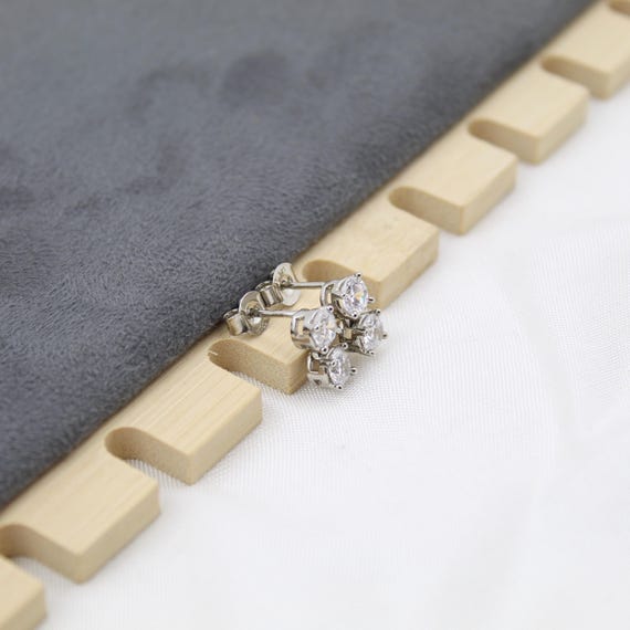 925 Sterling Silver Double Stone Stud Earrings, Minimalist Cubic Zirconia Dainty Everyday Silver
