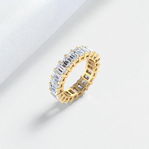 Lab Grown Diamond Eternity Band Ring | Baguette Cut Full Eternity Wedding Ring in 14K White, Yellow & Rose Gold | Elegant Anniversary Band