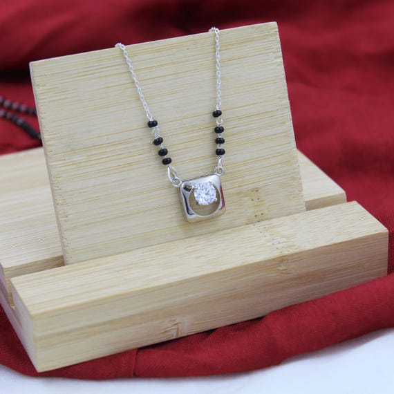 Sterling Silver Mangalsutra Necklace - Minimal Black Beads with CZ Pendant